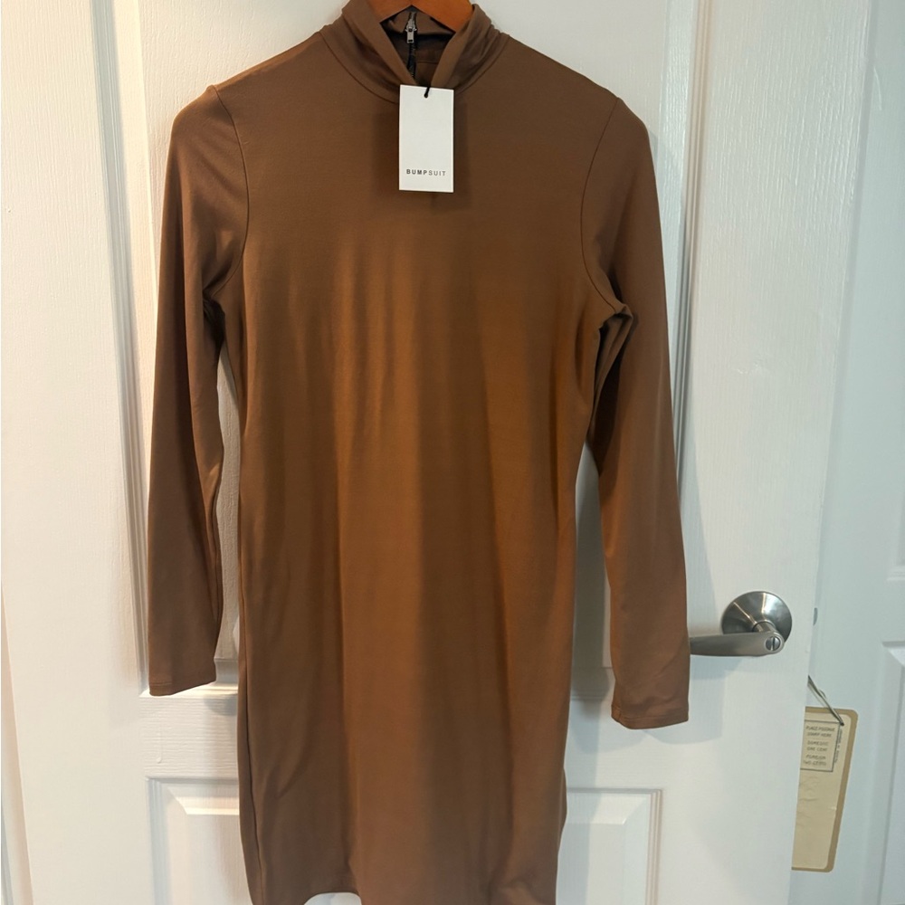 Bump Suit the Nicole Maternity Dress Mocha Brown Long Sleeve Bodycon L NWT